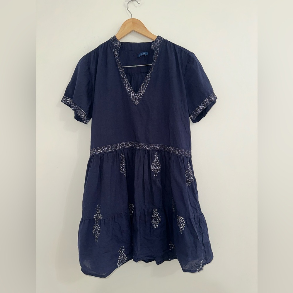 La Plage Embrioded Mid cotton Dress Sz L #U3